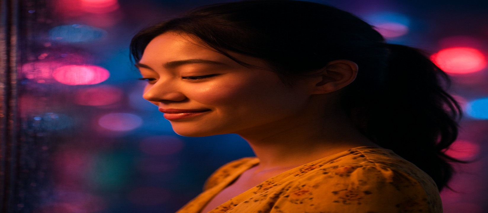 উজ্জ্বল গেমিং প্ল্যাটফর্মের আলোয়, আর্কেড মেশিনের পাশে হাসিখুশি এক তরুণী